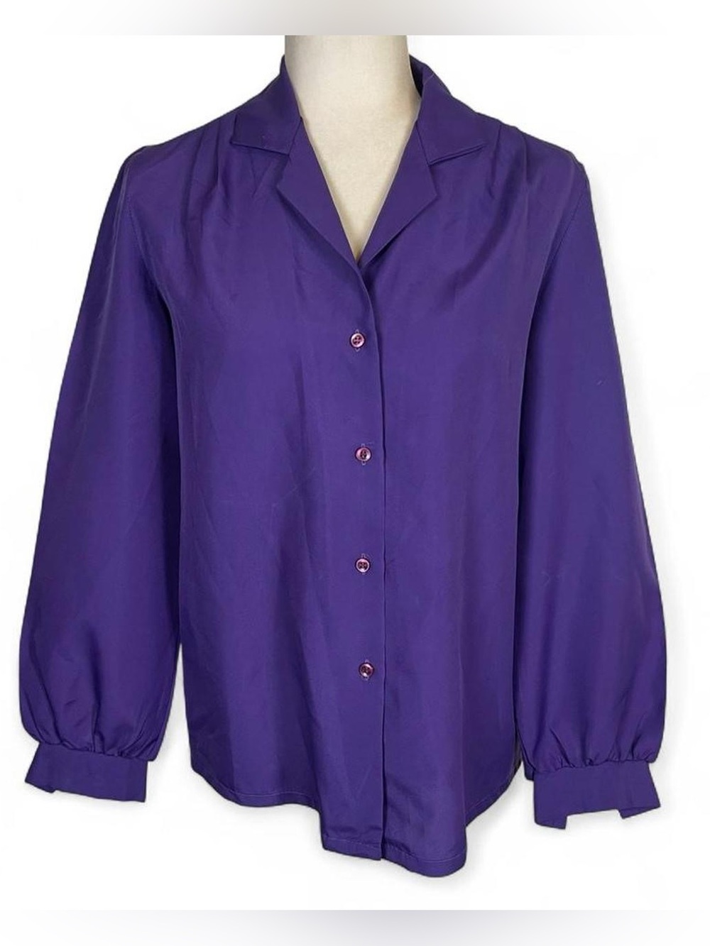 Vintage 70s 80s Lucky Winner Size 12 Button Down Purple Long Sleeve Blouse Top